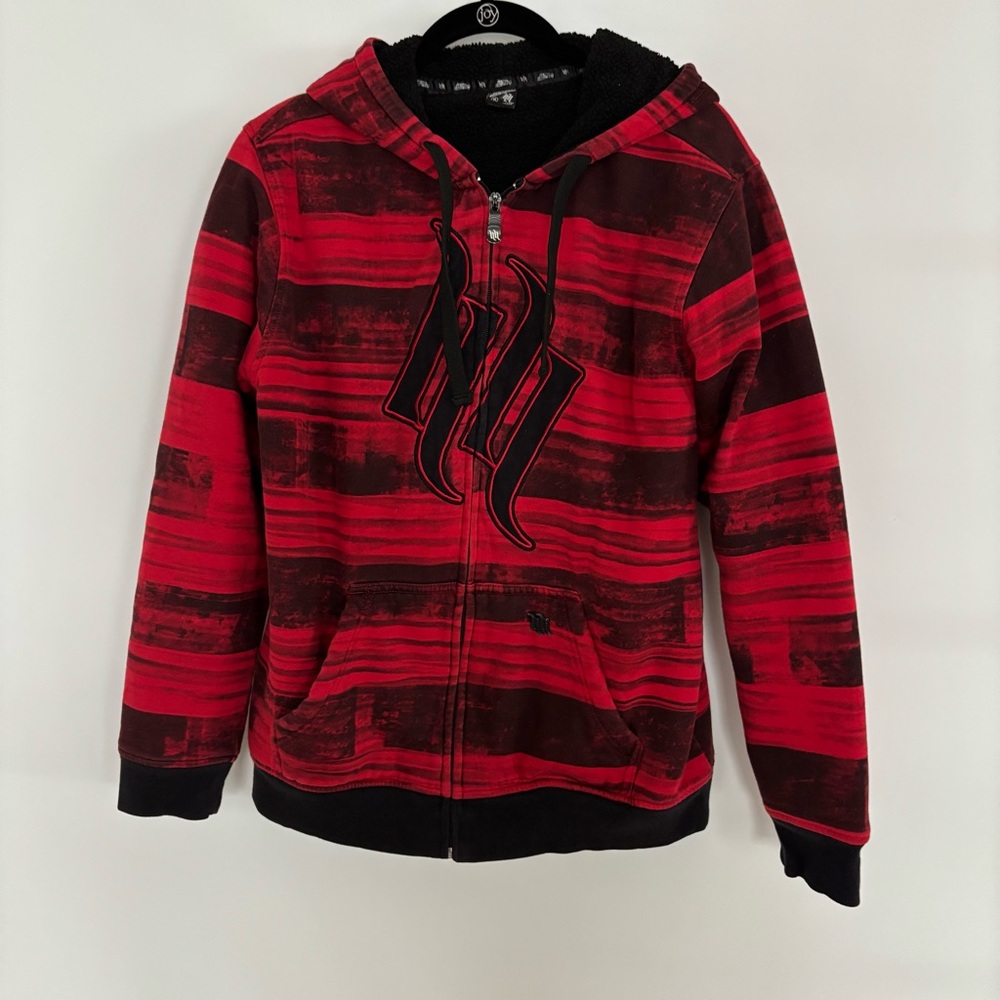 Hart & Huntington Men’s Full Zipp Sherpa Lined Hoodie Red/Black Size M